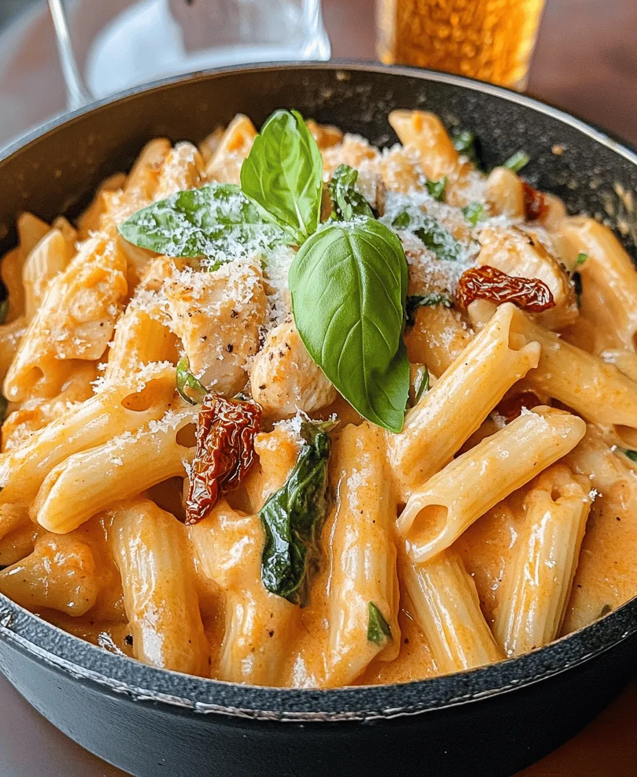 Tuscan cuisine, renowned for its bold flavors and rustic charm, has significantly influenced modern cooking around the globe. This Italian culinary tradition emphasizes fresh, high-quality ingredients and simple preparations that allow the natural flavors to shine. One such delightful dish that embodies the essence of Tuscany is <strong>Tuscan Chicken Pasta Delight</strong>. This comforting and flavorful pasta dish combines tender chicken, vibrant vegetables, and a creamy sauce, making it a perfect meal for any occasion.” /></p>
</p>
<h3>Making the Sauce: Balancing Creaminess and Seasoning</h3>
</p>
<p>Once your chicken is cooked to perfection, it’s time to create the sauce that elevates this dish to a whole new level. Start by reducing the heat to medium-low and add the minced garlic to the skillet. Sauté until fragrant, about 30 seconds. Be careful not to let the garlic burn, as this can impart an unwanted bitterness to the sauce.</p>
</p>
<p>Next, pour in the heavy cream, stirring continuously to create a smooth mixture. The cream should add richness and a velvety texture to the sauce. To enhance the flavor, season with salt, freshly cracked black pepper, and a pinch of red pepper flakes for a hint of heat. For extra depth, consider adding a splash of white wine or a teaspoon of lemon juice, which can brighten the dish and balance the creaminess. Allow the sauce to simmer gently for 3-5 minutes so that it thickens slightly and the flavors meld beautifully.</p>
</p>
<p>Once the sauce has reached your desired consistency, fold in a generous handful of freshly grated Parmesan cheese. This will not only add additional creaminess but also a savory umami flavor that complements the chicken and pasta perfectly. Keep stirring until the cheese is fully melted and incorporated into the sauce.</p>
</p>
<h3>Combining Ingredients: Importance of Timing When Adding Spinach and Cheese</h3>
</p>
<p>With the sauce ready, it’s time to add the star ingredients that make this Tuscan Chicken Pasta Delight truly special. First, toss in the fresh spinach. This leafy green adds a vibrant color and a nutrient boost to the dish. It’s crucial to add the spinach just before mixing in the pasta, as overcooking it can lead to a wilted and unappealing texture. Stir the spinach into the sauce, allowing it to wilt slightly but still maintain its bright green color and nutritional benefits.</p>
</p>
<p>After the spinach has wilted, it’s time to add the cooked chicken back into the skillet. This is an important step as it allows the chicken to absorb some of the creamy sauce, enhancing its flavor. Make sure to mix well, so the chicken is evenly coated with the sauce.</p>
</p>
<h3>Mixing in the Pasta: Ensuring Even Coating and Consistency</h3>
</p>
<p>Now comes the moment you’ve been waiting for: adding the cooked pasta. Choose your favorite pasta (fettuccine, penne, or even spaghetti work well here) and drain it, reserving a cup of the pasta cooking water. Add the pasta to the skillet with the creamy sauce, chicken, and spinach. Toss gently to combine, ensuring that each strand or piece of pasta is coated in the luscious sauce.</p>
</p>
<p>If the mixture seems too thick, gradually add a little reserved pasta water to reach your desired consistency. This starchy water not only helps loosen the sauce but also helps bind it to the pasta, creating a harmonious dish.</p>
</p>
<h3>Serving Suggestions: Presentation Ideas and Garnishing with Basil</h3>
</p>
<p>For an impressive presentation, serve your Tuscan Chicken Pasta Delight in a large serving bowl or individual plates. Top each serving with a sprinkle of additional grated Parmesan cheese and a few fresh basil leaves for a pop of color and flavor. The aroma of basil will enhance the dish’s freshness and bring out the Tuscan essence.</p>
</p>
<p>To elevate your meal further, consider serving it alongside a simple side salad dressed with olive oil and balsamic vinegar. A slice of crusty Italian bread can also be a delightful addition, perfect for soaking up any leftover sauce.</p>
</p>
<h3>Nutritional Information</h3>
</p>
<p>Understanding the nutritional content of your meal is essential, especially when preparing delicious dishes like Tuscan Chicken Pasta Delight. Here’s a quick breakdown of the nutritional content per serving:</p>
</p>
<p>– <strong>Calories</strong>: Approximately 600-700 calories</p>
<p>– <strong>Protein</strong>: 35-40 grams</p>
<p>– <strong>Fat</strong>: 30-35 grams</p>
<p>– <strong>Carbohydrates</strong>: 50-60 grams</p>
<p>– <strong>Fiber</strong>: 3-5 grams</p>
</p>
<h4>Health Benefits of the Ingredients Used</h4>
</p>
<p>This dish offers a balance of protein from the chicken, carbohydrates from the pasta, and healthy fats from the cream and cheese. Spinach adds essential vitamins A, C, and K, along with iron and calcium, making this meal not just tasty but also nutritious. The use of fresh ingredients ensures that you are reaping the maximum health benefits.</p>
</p>
<h4>Comparison of Homemade Versus Restaurant-Prepared Options</h4>
</p>
<p>When it comes to Tuscan Chicken Pasta, homemade versions can often be healthier than restaurant-prepared options. Many restaurants may use excessive amounts of cream, sodium, and additives to enhance flavor and shelf-life. By making this dish at home, you have full control over the ingredient quality and can adjust the levels of cream, cheese, and spices to suit your dietary needs. Plus, nothing beats the satisfaction of a home-cooked meal shared with loved ones.</p>
</p>
<h3>Cultural Context and Inspiration</h3>
</p>
<p>Tuscan cuisine is characterized by its use of fresh, high-quality ingredients and simple preparation methods that allow the flavors to shine. Pasta dishes are central to Italian cooking, and each region has its unique spin on this beloved staple. Tuscan Chicken Pasta Delight draws inspiration from traditional Italian recipes that celebrate the richness of the land, incorporating seasonal vegetables, aromatic herbs, and savory meats.</p>
</p>
<p>Historically, pasta has been a staple in Italian households for centuries. Its versatility makes it a beloved choice for both everyday meals and special occasions. This recipe pays homage to those traditions while infusing it with contemporary flavors that appeal to modern palates.</p>
</p>
<h3>Variations and Modifications</h3>
</p>
<p>To accommodate various dietary restrictions or preferences, Tuscan Chicken Pasta Delight can be easily modified. Here are some suggestions:</p>
</p>
<p>– <strong>Gluten-Free Options</strong>: Substitute traditional pasta with gluten-free pasta made from rice, quinoa, or lentils. These alternatives can provide a similar texture and taste without gluten.</p>
</p>
<p>– <strong>Dairy-Free Alternatives</strong>: For those avoiding dairy, consider using coconut cream or a cashew cream alternative. Nutritional yeast can also be used to add a cheesy flavor without the dairy.</p>
</p>
<p>– <strong>Protein Variations</strong>: If chicken isn’t your protein of choice, feel free to swap it out for shrimp or a plant-based protein like chickpeas or tofu. These alternatives can bring unique flavors and textures to the dish.</p>
</p>
<p>– <strong>Seasonal Adaptations</strong>: Embrace seasonal vegetables by adding items like zucchini, bell peppers, or asparagus. These not only add nutritional value but also enhance the dish’s visual appeal.</p>
</p>
<h3>Conclusion</h3>
</p>
<p>Tuscan Chicken Pasta Delight is more than just a meal; it’s a culinary experience that brings a taste of Tuscany to your kitchen. The combination of creamy sauce, tender chicken, and vibrant spinach makes for a dish that is as visually appealing as it is delicious. Whether you’re preparing it for a weeknight dinner or a special occasion, this recipe embodies the joy of cooking and sharing meals with loved ones.</p>
</p>
<p>We encourage you to try this recipe and savor the flavors of Tuscany in your own home. Cooking is not just about nourishment; it’s about creating memories, celebrating traditions, and enjoying the process. So gather your ingredients, invite friends or family, and indulge in the delightful experience of preparing and sharing this wonderful dish.</p>
<div id=