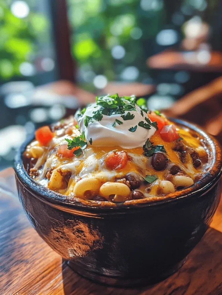 Cheesy Chili Mac Delight is the epitome of comfort food, combining the heartiness of chili with the creamy decadence of macaroni and cheese. As the weather cools down or when you simply crave a warm, satisfying meal, this dish promises to deliver not only warmth but also a burst of flavors that will leave you wanting more. Its blend of gooey cheese, spicy chili, and tender macaroni creates a dish that is both filling and delightful, making it a perfect option for family dinners or casual gatherings.