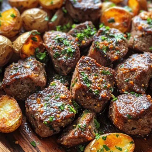 If you’re looking for a dish that perfectly marries rich flavors and comforting textures, look no further than Sizzling Garlic Butter Steak Bites with Crispy Potatoes. This delightful combination is not only straightforward to prepare but is also a guaranteed crowd-pleaser, making it ideal for everything from casual weeknight dinners to special celebrations. Imagine tender, juicy bites of steak coated in a luscious garlic butter sauce, paired with golden, crispy potatoes that provide a satisfying crunch. This dish is the epitome of comfort food, and it brings the joy of cooking at home to a whole new level.