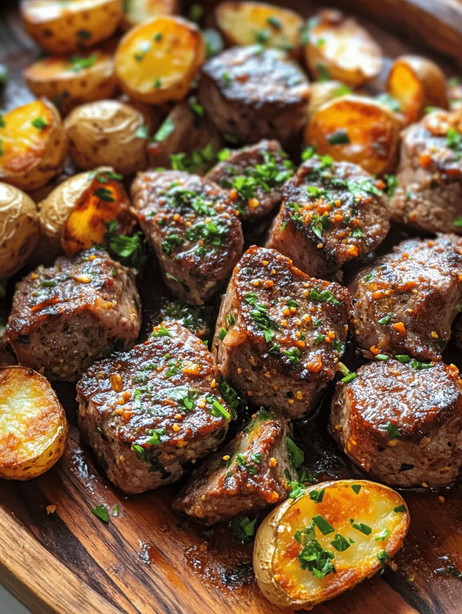 If you’re looking for a dish that perfectly marries rich flavors and comforting textures, look no further than Sizzling Garlic Butter Steak Bites with Crispy Potatoes. This delightful combination is not only straightforward to prepare but is also a guaranteed crowd-pleaser, making it ideal for everything from casual weeknight dinners to special celebrations. Imagine tender, juicy bites of steak coated in a luscious garlic butter sauce, paired with golden, crispy potatoes that provide a satisfying crunch. This dish is the epitome of comfort food, and it brings the joy of cooking at home to a whole new level.
