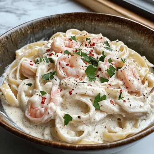 Fettuccine is a classic Italian pasta characterized by its long, flat shape, making it ideal for holding onto creamy sauces. The width of fettuccine allows for a satisfying bite and a perfect balance between the sauce and pasta. This makes it a favored choice for rich dishes like Creamy Garlic Shrimp Pasta. When cooked al dente, fettuccine provides a delightful texture that complements the tender shrimp and luscious sauce. For an authentic experience, opt for fresh fettuccine if available, as it offers a superior taste and texture compared to dried varieties.