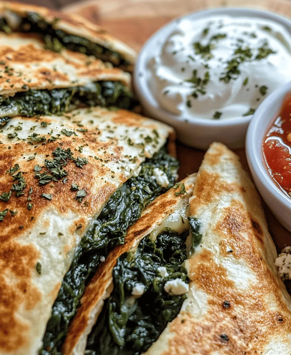 Welcome to the delightful realm of vegetarian cuisine, where flavors and nutrition come together in perfect harmony. Today, we are diving into a mouthwatering recipe for Spinach and Feta Quesadillas—a dish that offers a world of taste while nourishing your body. This delectable quesadilla showcases the vibrant green of fresh spinach, the tangy richness of feta cheese, and the gooey goodness of mozzarella, making it a satisfying choice for any meal.