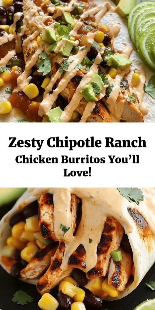 Looking for a zesty twist on your classic burrito? Try this Spicy Chipotle Ranch Grilled Chicken Burrito! Juicy, marinated chicken breasts grilled to perfection are wrapped in a soft tortilla with fluffy rice, black beans, sweet corn, and a creamy chipotle ranch sauce. Customize with toppings like avocado and salsa for an extra burst of flavor. Ideal for meal prep or a delicious dinner, this recipe will become a family favorite in no time! 🌯🔥