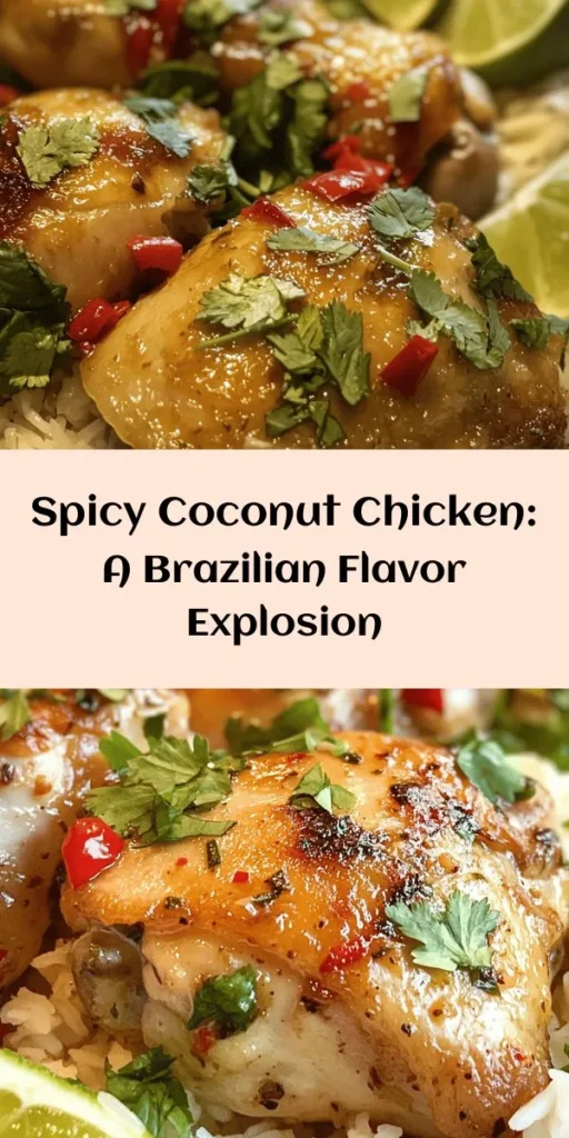 Spice up your dinner plans with this delicious Spicy Brazilian Coconut Chicken! Tender chicken thighs marinated in creamy coconut milk blend perfectly with aromatic spices and fresh chili peppers for a kick of heat. Ready in just an hour, this dish is served over fluffy jasmine rice, making it a satisfying meal for any night. Don’t forget to garnish with fresh cilantro and lime for an extra burst of flavor. Perfect for cozy dinners and impressing guests!