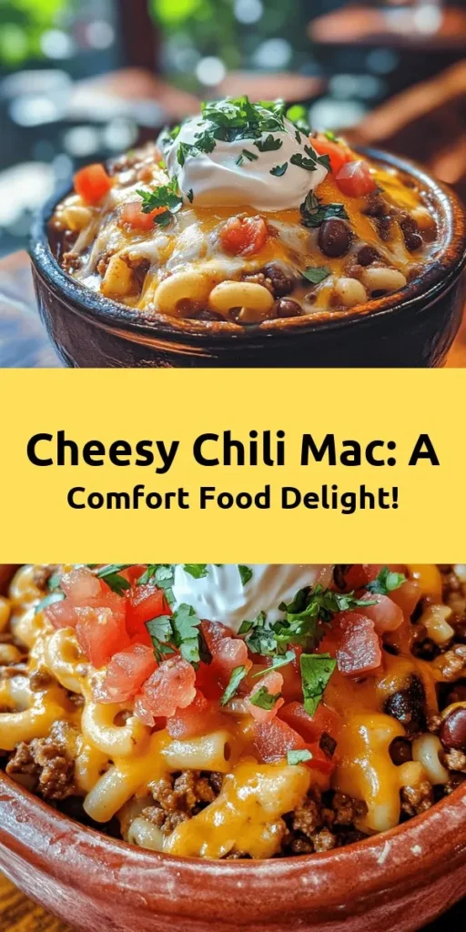 Indulge in this Cheesy Chili Mac Delight, a comforting and easy dish that's perfect for family dinners! Ready in just 30 minutes, this hearty recipe combines elbow macaroni with savory ground beef or a plant-based substitute, kidney and black beans, and delicious spices. Topped with melty cheddar cheese and a dollop of sour cream, it’s a bowl of warmth and flavor. Garnish with fresh cilantro or green onions for an extra pop! Perfect for weeknight meals or gatherings! Enjoy!