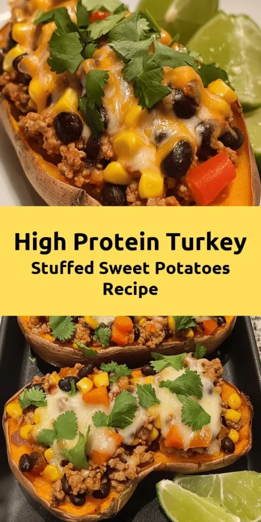 Transform your dinner routine with these High Protein Ground Turkey Stuffed Sweet Potatoes! Packed with wholesome ingredients like ground turkey, black beans, and colorful bell peppers, this recipe is not only delicious but also nutritious. Easy to make and perfect for meal prep, they offer a satisfying combination of flavors and a protein boost. Top them off with melted cheese and fresh cilantro for a delightful finish. Don’t forget to squeeze some lime juice for that extra zing!