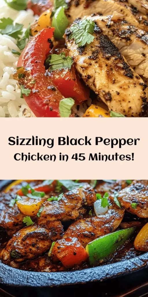 Elevate your dinner with this mouthwatering Sizzling Black Pepper Chicken! Made with tender marinated chicken, vibrant bell peppers, and aromatic garlic and ginger, this dish is bursting with flavor. The quick stir-fry technique ensures your meal is ready in just 45 minutes. Perfect over steamed rice or noodles, it’s an easy recipe that will impress family and friends alike. Don’t forget to garnish with fresh cilantro for that extra touch!