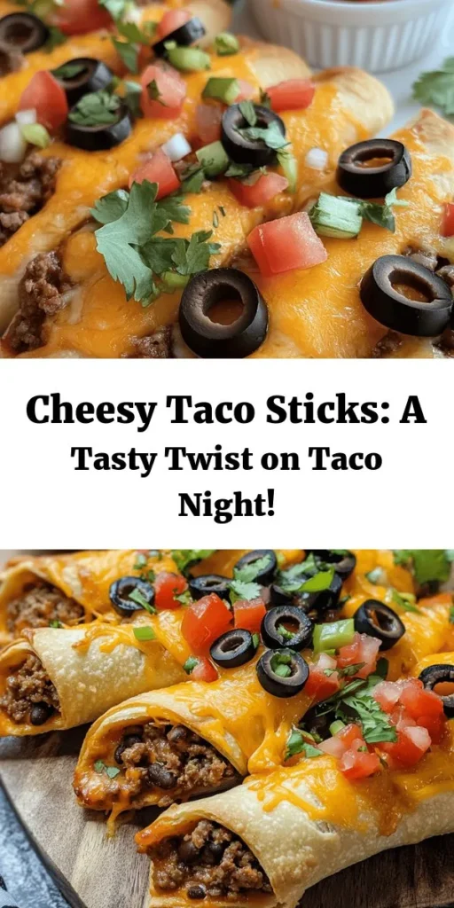 Try these delicious Cheesy Taco Sticks for a fun twist on your favorite taco night! Made with easy-to-use crescent roll dough and packed with seasoned ground beef, cheddar cheese, refried beans, and colorful veggies, they are perfect for snacks, game day, or parties. Simply roll them up, bake until golden, and enjoy them warm with your favorite salsa. In just 30 minutes, you'll have a tasty treat that everyone will love!