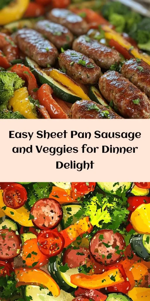 Discover the ultimate weeknight dinner with this Sheet Pan Sausage and Veggies Delight! This easy recipe combines smoky sausage with a rainbow of fresh veggies like broccoli, bell peppers, zucchini, and cherry tomatoes, all tossed in olive oil and Italian herbs. Ready in just 40 minutes, it’s a one-pan wonder that’s perfect for busy nights. Enjoy a healthy, flavorful meal that's as simple to make as it is delicious. Don't forget to garnish with fresh parsley for that finishing touch!