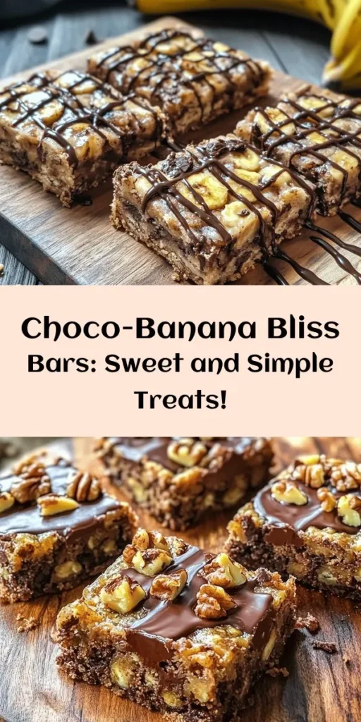 Indulge in the deliciousness of Choco-Banana Bliss Bars! This easy recipe combines ripe bananas, rich chocolate chips, and buttery goodness for a sweet treat everyone will love. Perfect for a snack or dessert, you’ll have these bars ready to enjoy in just 40 minutes. With simple ingredients like brown sugar and walnuts, these bars are a delightful way to use up overripe bananas. Follow the steps for a batch of blissful bites!