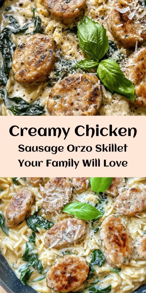 Whip up this delicious creamy chicken sausage orzo skillet in just 30 minutes! With savory chicken sausage, tender orzo, and a hint of spinach, this dish is both comforting and satisfying. Sauté the sausage to golden perfection, then combine with aromatics, creamy sauce, and Parmesan for a flavorful punch. Perfect for a weeknight dinner, it's easy to make and sure to impress. Don’t forget the fresh basil for that extra touch!