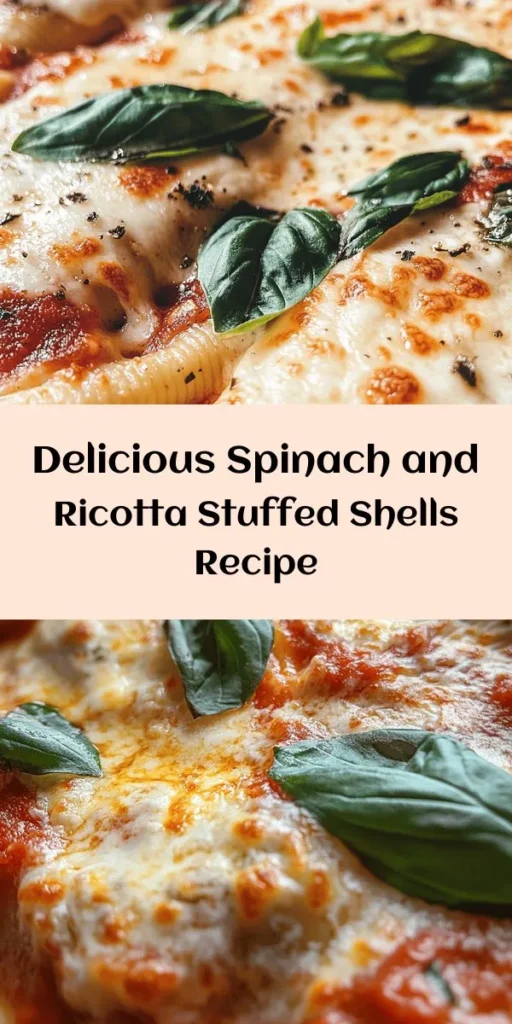 Indulge in these Easy Spinach and Ricotta Stuffed Shells! Perfect for a cozy dinner, this dish combines jumbo pasta shells loaded with a creamy spinach and ricotta filling, topped with marinara sauce and melted mozzarella. With just a few simple ingredients and steps, you can create a flavorful meal that's both healthy and satisfying. Ideal for families or meal prep, serve with fresh basil for an added touch. Enjoy your delicious veggie dinner!