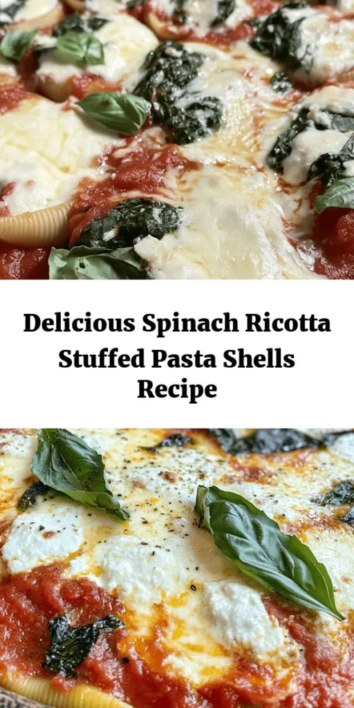 Discover the joy of cooking with this easy recipe for Spinach & Ricotta Stuffed Shells! Perfect for a cozy family dinner, these jumbo pasta shells are filled with a delicious blend of ricotta, fresh spinach, and mozzarella cheese, then baked in marinara sauce until bubbly. This dish is not only simple to make but also packed with flavor. Ready in just 50 minutes, it serves 4-6 people and is sure to impress. Don’t forget a sprinkle of fresh basil for that extra touch!