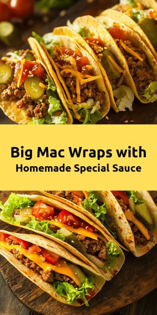 Craving the taste of a Big Mac but want something fun and portable? Try these homemade Big Mac wraps with a special sauce that captures all those delicious flavors! Using ground beef seasoned to perfection, melted American cheese, and fresh toppings like lettuce, pickles, and tomatoes, these wraps are a tasty twist on a classic. Perfect for a quick lunch or dinner, serve with extra special sauce for dipping. Enjoy this easy and satisfying recipe!