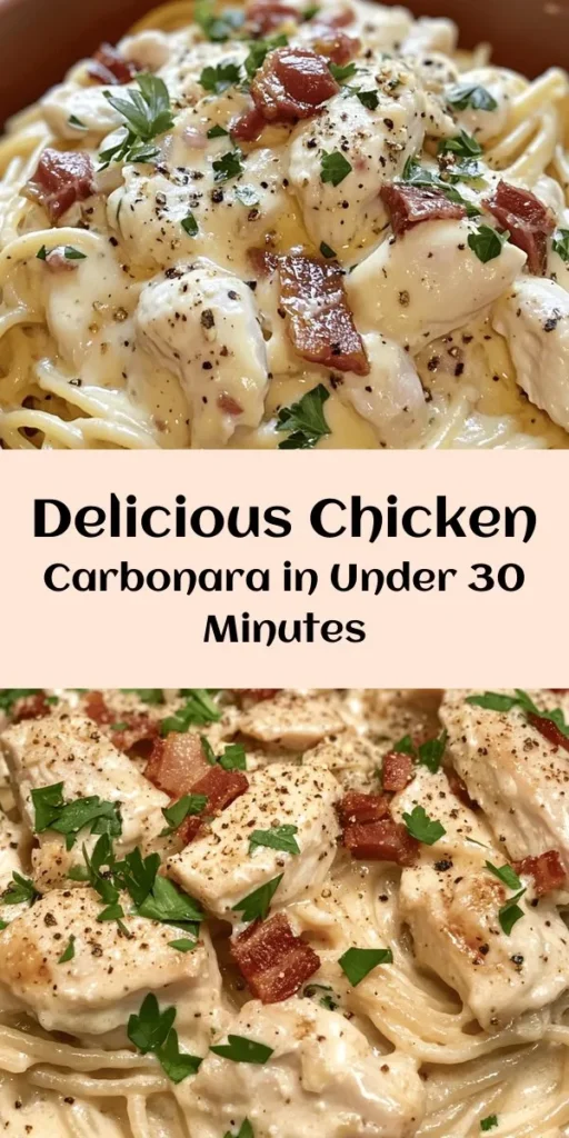 Indulge in the rich flavors of this Best-Ever Chicken Carbonara recipe! With perfectly cooked spaghetti, tender chicken, crispy pancetta, and a creamy egg and cheese sauce, this dish is a delightful twist on a classic favorite. It's quick to prepare, taking just 30 minutes from prep to plate, making it a fantastic choice for a weeknight dinner. Don’t forget to garnish with fresh parsley for a pop of color and extra flavor. Enjoy every bite!