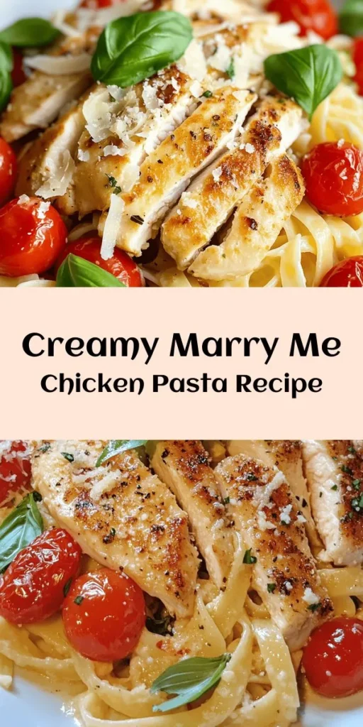 Indulge in this rich and creamy Marry Me Chicken Pasta that’s sure to win hearts! With tender chicken breasts, fresh cherry tomatoes, and a luscious Parmesan cream sauce, this dish is a delight for any occasion. Ready in just 30 minutes, it’s perfect for weeknight dinners or romantic nights in. Toss in al dente fettuccine, garnish with basil, and enjoy a meal that tastes like love at first bite!🍝💖