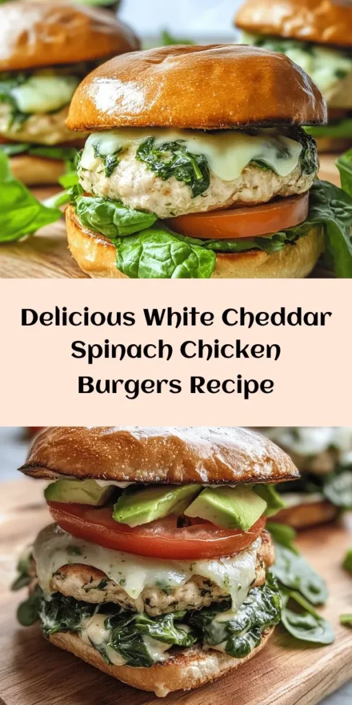 Savor the deliciousness of White Cheddar and Spinach Chicken Burgers! In just 30 minutes, you can create juicy, flavorful chicken patties blended with fresh spinach and creamy white cheddar. Perfect for grilling, these burgers are easy to assemble with whole wheat buns, fresh veggies, and your favorite sauce. Ideal for a healthy weeknight dinner or BBQ. Try serving them with sweet potato fries or a refreshing salad for a complete meal!