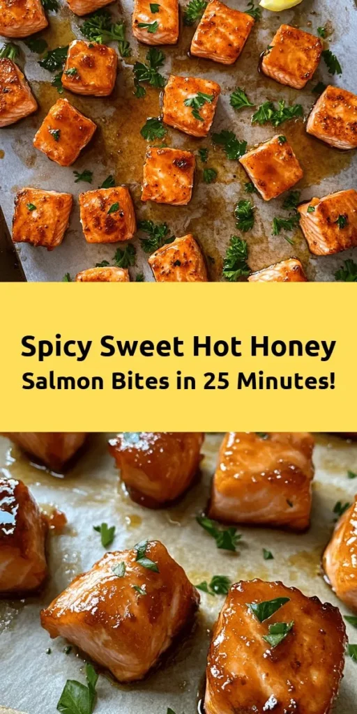 Elevate your appetizer game with these Hot Honey Salmon Bites! This easy recipe features tender salmon fillet coated in a sweet and spicy hot honey glaze, seasoned with smoked paprika and garlic. Baked to perfection in just 12-15 minutes, these flavorful bites are perfect for a quick weeknight dinner or a delicious party snack. Garnish with fresh parsley and serve with lemon wedges for a burst of citrus. Enjoy a taste sensation that will leave everyone asking for more!