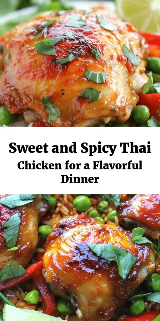 Bring the vibrant flavors of Thailand to your dinner table with this Sweet and Spicy Thai Chicken recipe! Juicy chicken thighs marinated in a savory-sweet sauce blend perfectly with fresh veggies like red bell pepper and snap peas. Ready in just under an hour, this dish is perfect over jasmine rice for a satisfying meal. With hints of garlic, ginger, and basil, every bite is packed with excitement! Perfect for busy weeknights or weekend feasts.