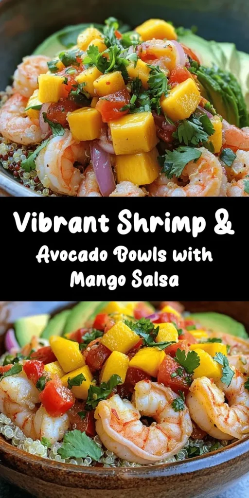 Create a delicious and vibrant dinner with these Shrimp & Avocado Bowls topped with fresh Mango Salsa and zesty Lime-Chili Sauce. This recipe features perfectly cooked shrimp, creamy avocado, and colorful veggies served over quinoa or rice. The mango salsa adds a touch of sweetness, while the lime-chili sauce brings a delightful kick. Perfect for a quick weeknight meal or a sunny weekend lunch. Easy to make and bursting with flavor, this dish is sure to impress!