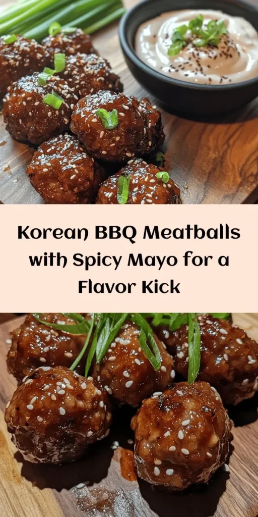 Get ready for a flavor explosion with these Korean BBQ Meatballs paired with a spicy mayo dip! This easy recipe combines ground beef, breadcrumbs, green onions, and a kick of gochujang for deliciously tender meatballs. Just fry them up, and whip together a creamy sriracha mayo for dipping. Perfect as an appetizer or a fun dinner option, these meatballs will impress your family and friends. Quick to prepare and bursting with flavor, they're a must-try!