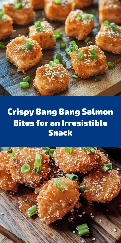 Get ready to indulge in these delicious Crispy Bang Bang Salmon Bites! Perfect for appetizers or a fun dinner, this recipe features fresh salmon coated in a crunchy panko breading, fried to golden perfection. Paired with a zesty Bang Bang sauce, they're bursting with flavor and just the right amount of spice. Quick to prepare and sure to impress, these bites are an easy and tasty way to elevate your meal. Don't miss out!