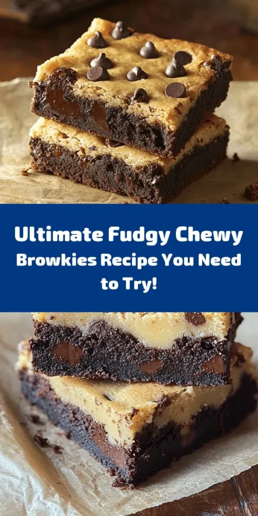 Indulge in the ultimate dessert with these fudgy, chewy browkies! This delightful treat combines rich brownie layers with a soft, chocolate chip cookie topping for the perfect bite. With simple ingredients and easy steps, you'll have them ready in no time. Ideal for parties, dessert tables, or a cozy night at home. Get ready to impress your friends and family with this irresistible sweet creation! Try it today!