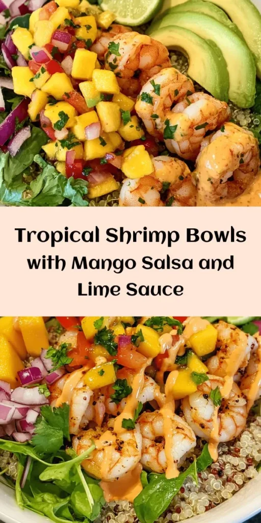 Brighten up your dinner with these Tropical Shrimp Delight Bowls! Perfectly seasoned shrimp are sautéed to golden perfection and paired with a fresh mango salsa that's bursting with flavor. Layered with quinoa or rice, mixed greens, and creamy avocado, each bowl is topped with a zesty lime-chili sauce that ties it all together. This dish is not only delicious but also colorful and healthy—ideal for a quick weeknight meal or a weekend treat!