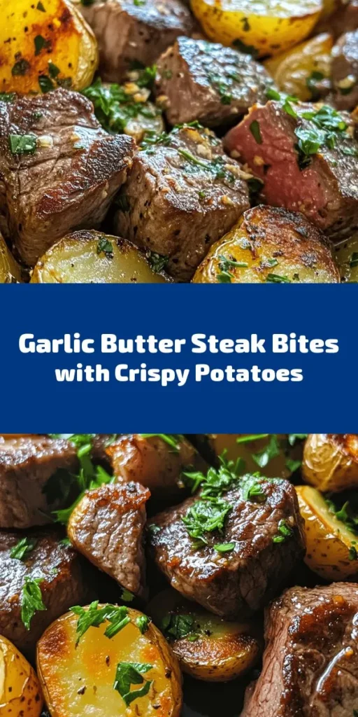 Indulge in these mouthwatering Garlic Butter Steak Bites and Potatoes, perfect for a delicious weeknight dinner! With tender sirloin steak chunks seared to perfection and paired with crispy roasted baby potatoes, this dish is bursting with flavor. The garlic butter sauce, infused with rosemary and thyme, elevates it to gourmet status. Quick to prepare and packed with taste, it's sure to impress your family and friends. Give it a try and enjoy a delightful meal!