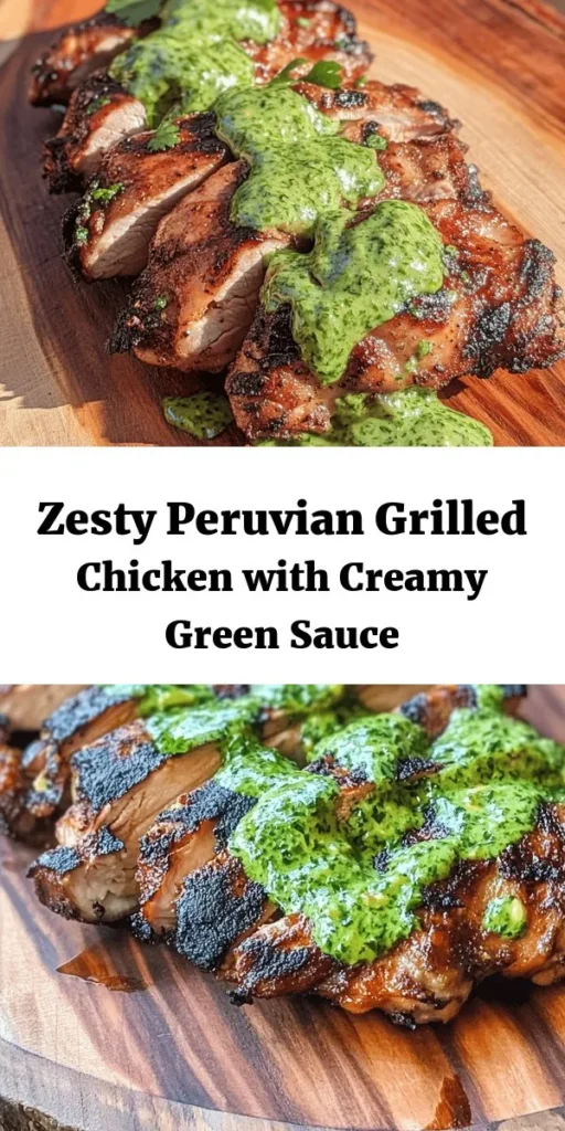 Get ready to enjoy a taste of Peru with this delicious Grilled Chicken recipe! Marinated in garlic, cumin, and lime, these juicy chicken thighs pack a flavorful punch. They’re perfectly paired with a creamy green sauce made from fresh cilantro and jalapeños for a zesty kick. This dish is simple to prepare yet impressive enough for any gathering. Serve with rice or a mixed salad for a complete meal. Perfect for summer BBQs or any weeknight dinner!