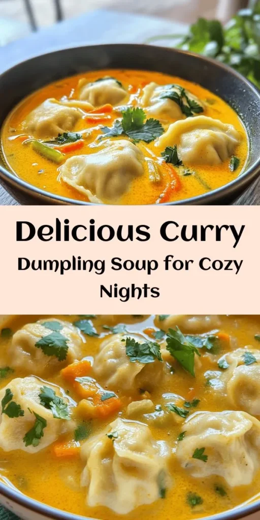 Warm up with this delicious Best Curry Dumpling Soup! This hearty dish features a rich, aromatic curry broth made with coconut milk, fresh ginger, and red curry paste, complemented by homemade vegetable dumplings. It’s perfect for a cozy meal and easy to customize with your favorite veggies. Ready in just 40 minutes, it's a fun cooking project that the whole family will enjoy. Garnish with cilantro for a fresh finish. Dive into this comforting bowl of goodness!