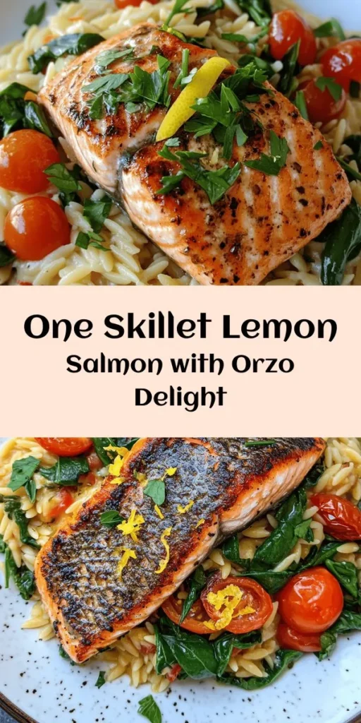 Discover a delicious and easy one-skillet meal with this One Skillet Salmon with Lemon Orzo recipe! Perfect for busy weeknights, this dish features perfectly seared salmon paired with zesty orzo, cherry tomatoes, and fresh spinach, all infused with lemony goodness. In just 30 minutes, you can have a flavorful meal that’s not only satisfying but also a feast for the eyes. Try it tonight for a healthy and delightful dinner!