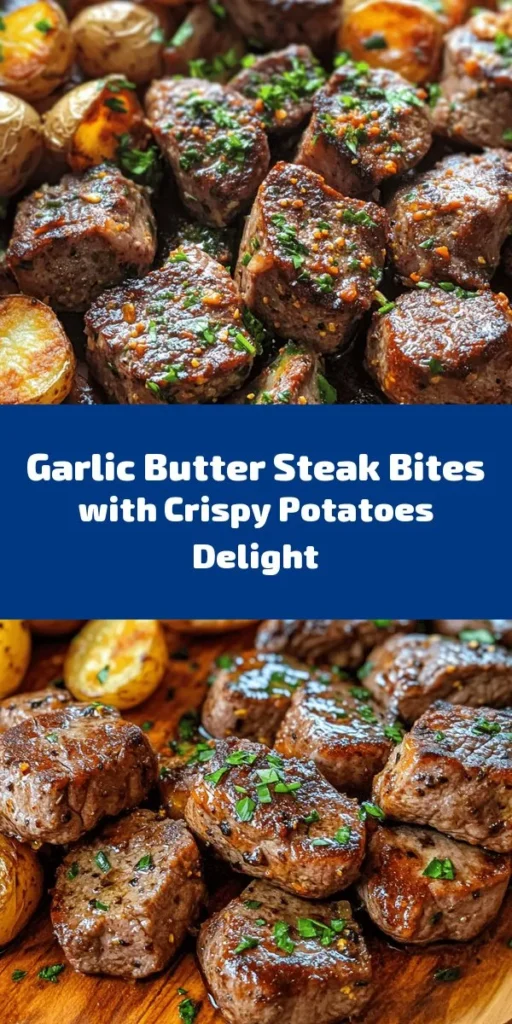 Indulge in these Sizzling Garlic Butter Steak Bites paired with Crispy Potatoes for a meal that's sure to impress! This dish combines tender sirloin steak, seared to perfection, with golden roasted baby potatoes, all tossed in a rich garlic butter sauce. It's a quick and flavorful dinner option that takes just 40 minutes to prepare. Perfect for family gatherings or a cozy night in, don't forget to garnish with fresh parsley for a burst of color!