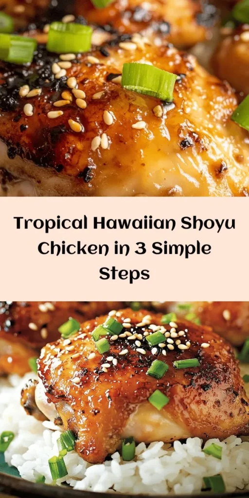 Discover the flavors of Hawaii with this delicious Hawaiian Shoyu Chicken recipe! Tender chicken thighs marinated in a savory mix of soy sauce, brown sugar, garlic, and ginger, then baked to perfection. This dish is great for family dinners and pairs beautifully with cooked white rice. Don't forget to garnish with green onions and sesame seeds for an extra touch of flavor. Enjoy a taste of paradise right at home! 🍍🌺