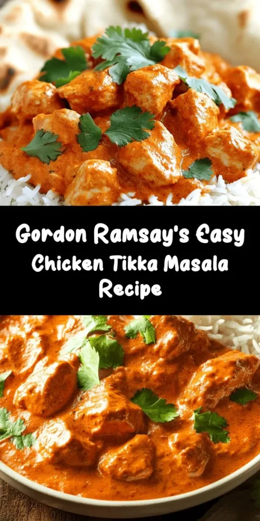 Discover the deliciousness of Gordon Ramsay's Chicken Tikka Masala! This flavorful classic features tender chicken marinated in a rich blend of yogurt and spices, then simmered in a creamy tomato sauce. Easy to make and perfect for any occasion, this dish pairs beautifully with basmati rice or warm naan bread. Impress your family and friends with this aromatic, comforting meal that's sure to be a hit! Enjoy a taste of India right at home!