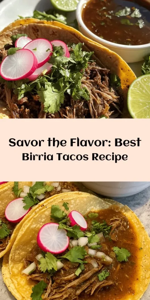 Indulge in the ultimate comfort food with these mouthwatering Birria Tacos! Made with tender beef chuck roast marinated in a rich blend of guajillo and ancho chilies, this dish is bursting with flavor. Serve your tacos hot with fresh cilantro, lime wedges, and crunchy radishes for a delightful crunch. Pair them with the savory dipping broth for an authentic experience. Perfect for gatherings or a cozy meal at home, these tacos will impress everyone!