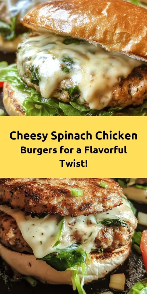 Elevate your burger night with these Savory White Cheddar and Spinach Chicken Burgers! Made with ground chicken, fresh spinach, and creamy white cheddar, these delicious patties are packed with flavor. Perfectly seasoned and quick to prepare, they can be ready in just 30 minutes. Serve them on toasted buns with fresh lettuce and tomato for a delightful meal the whole family will love. Try this recipe for a tasty twist on classic burgers!