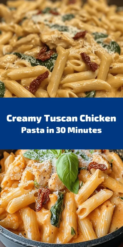 Indulge in this Tuscan Chicken Pasta Delight, a creamy, flavorful dish ready in just 30 minutes! Perfect for busy weeknights, this recipe combines tender chicken, sun-dried tomatoes, and fresh spinach with penne or rigatoni pasta. Tossed in a rich cream sauce and topped with Parmesan and basil, it’s a dish that promises to please everyone at the table. Dive into this delicious Italian-inspired meal today!