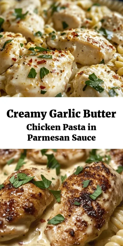 Indulge in this delicious Creamy Garlic Butter Chicken & Rotini in Parmesan Sauce! With tender chicken and perfectly cooked rotini tossed in a rich garlic butter sauce, it's the ultimate comfort food for any night of the week. Featuring simple ingredients like heavy cream, Parmesan cheese, and Italian seasoning, this 30-minute meal is quick to prepare and sure to impress. Garnished with fresh parsley and optional red pepper flakes for a bit of heat, this dish is a must-try!