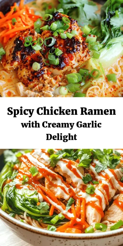 Spice up your dinner with this Fiery Chicken Ramen infused with a creamy garlic sauce! Perfect for a cozy night in, this recipe combines tender chicken thighs, vibrant bok choy, and crunchy carrots in a savory broth. The addition of Sriracha adds a delightful heat, while the creamy sauce brings everything together. Quick and easy to make in just 30 minutes, this bowl of comfort is sure to satisfy your cravings. Get ready to savor every bite!