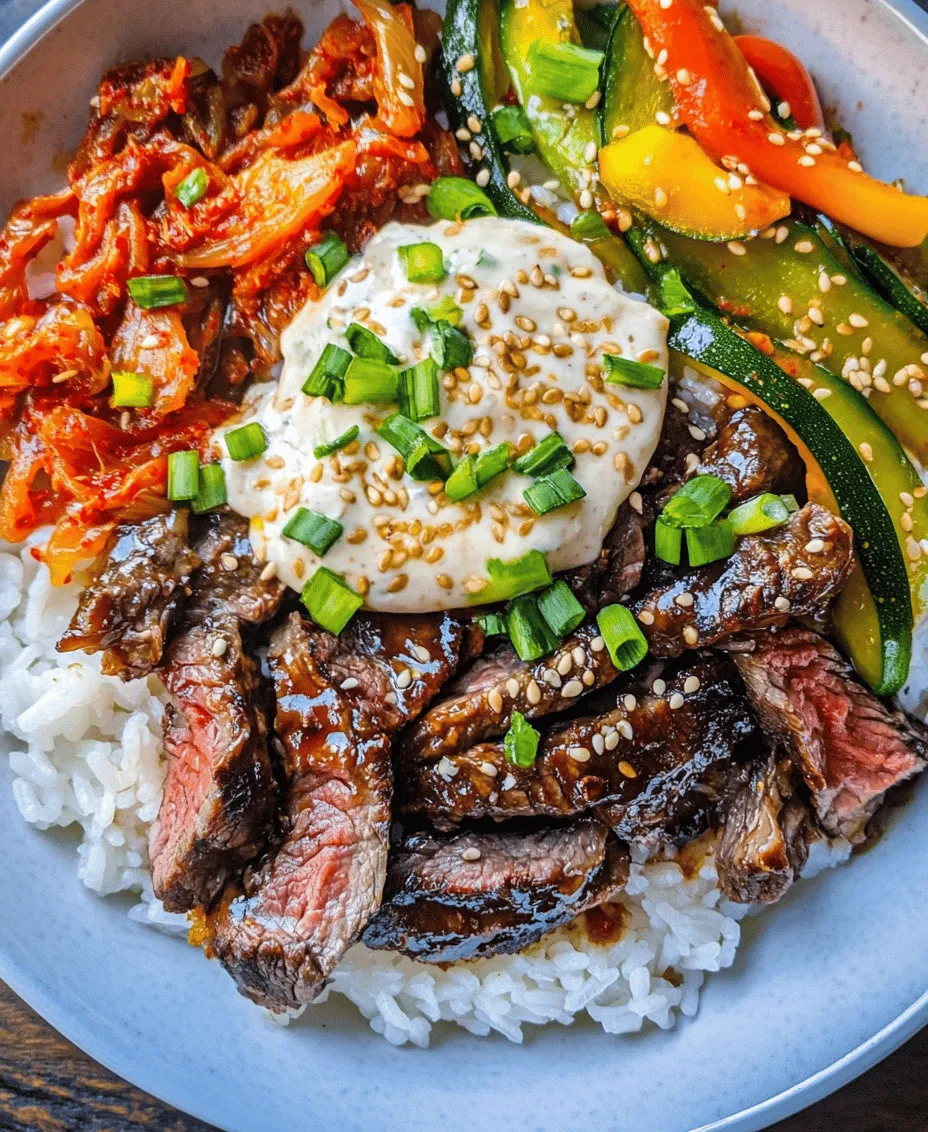Korean BBQ has taken the culinary world by storm, celebrated for its interactive dining experience and robust flavors. This style of cooking allows diners to grill their meats, creating an enjoyable atmosphere that brings friends and family together. One dish that embodies the essence of this beloved cuisine is the Sizzling Korean BBQ Steak Rice Bowl with Spicy Cream Sauce. This dish harmoniously combines savory, tender steak, aromatic sauces, and fresh, colorful vegetables, making it a feast for both the eyes and the palate.
