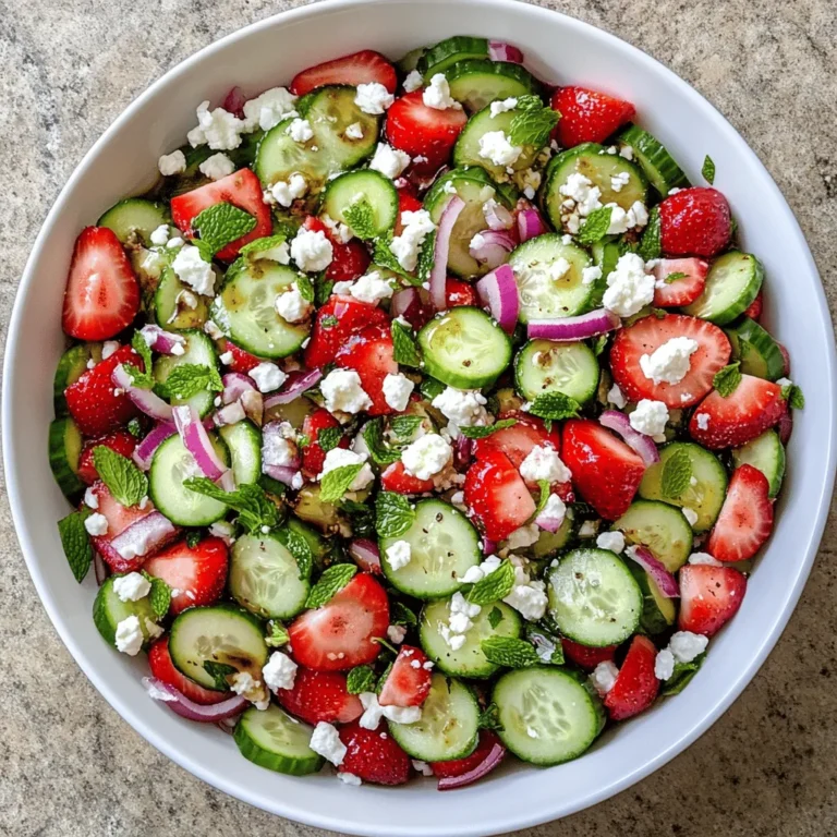 In the warm embrace of summer, there's nothing quite as delightful as a refreshing salad that celebrates the season's bounty. The Refreshing Cucumber Strawberry Salad brings together the juicy sweetness of strawberries and the crispness of cucumbers, creating a dish that is not only visually appealing but also a feast for the taste buds. With its vibrant colors and balanced flavors, this salad captures the essence of summer in every bite. Perfect for gatherings, picnics, or simple weeknight dinners, this dish is a quick and healthy option that requires minimal preparation.