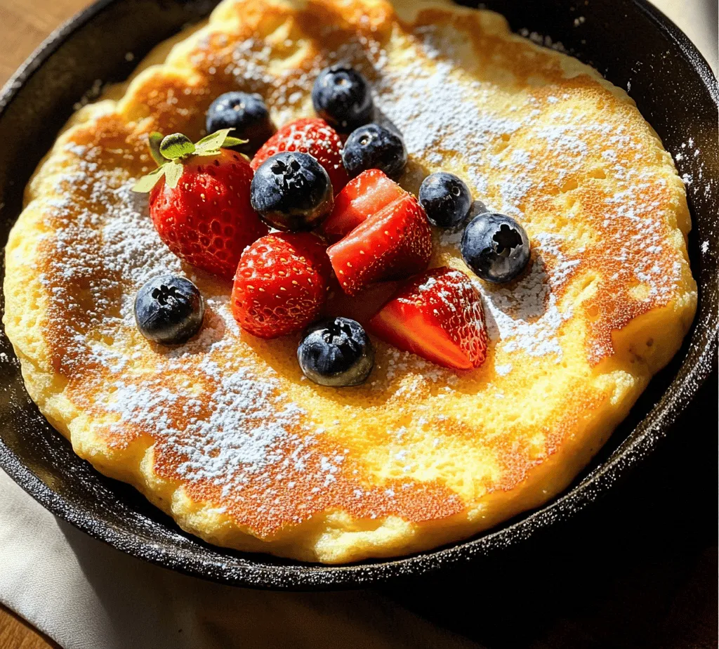 The Fluffy German Baked Pancake, often referred to as a Dutch baby pancake, has its roots deeply embedded in German cuisine. Traditionally, these pancakes were made in a skillet, utilizing the heat of the oven to achieve a fluffiness that sets them apart from their American counterparts. Unlike traditional American pancakes, which are cooked on a griddle and typically served stacked, German pancakes are baked in one piece. This method allows them to rise dramatically, forming a delicate, puffy exterior that envelops a custardy interior.