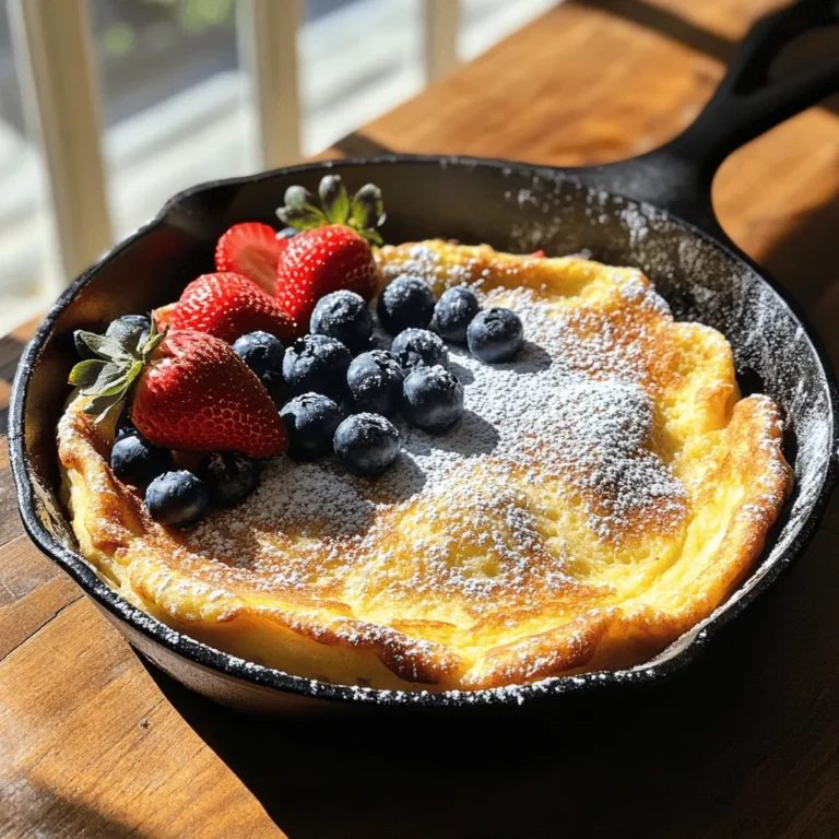 The Fluffy German Baked Pancake, often referred to as a Dutch baby pancake, has its roots deeply embedded in German cuisine. Traditionally, these pancakes were made in a skillet, utilizing the heat of the oven to achieve a fluffiness that sets them apart from their American counterparts. Unlike traditional American pancakes, which are cooked on a griddle and typically served stacked, German pancakes are baked in one piece. This method allows them to rise dramatically, forming a delicate, puffy exterior that envelops a custardy interior.