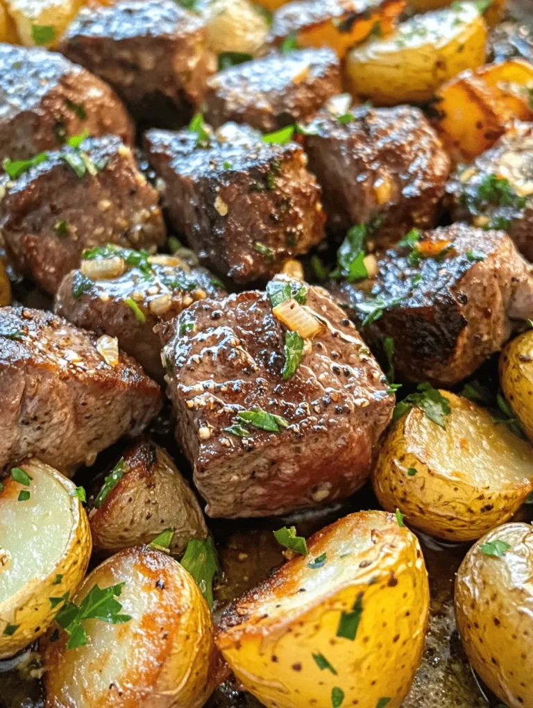 Garlic Butter Steak Bites and Potatoes is a dish that brings together the rich flavors of tender steak and perfectly roasted baby potatoes, all infused with the aromatic essence of garlic and fresh herbs. This recipe is not only a feast for the taste buds but also a quick and straightforward option for dinner, making it an ideal choice for busy weeknights or special gatherings. The combination of juicy steak bites sautéed in a luscious garlic butter sauce alongside golden, crispy potatoes creates a satisfying meal that is sure to impress family and friends alike.