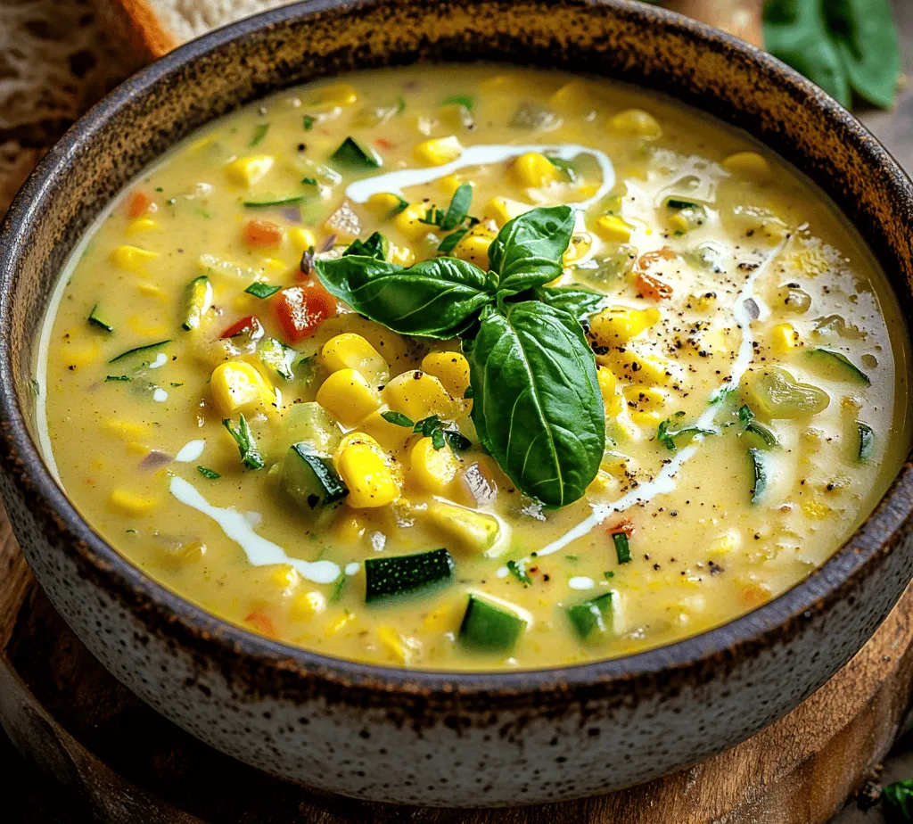 As the warm embrace of summer arrives, so does the opportunity to indulge in dishes that celebrate the season's bounty. One such dish that perfectly encapsulates the essence of summer is the delightful <strong>Summer Corn and Zucchini Chowder</strong>. This chowder is not just a meal; it’s a comforting bowl of sunshine, bringing together the sweet, juicy flavors of fresh corn and the tender crunch of zucchini. Whether you’re enjoying a casual family dinner or hosting a summer gathering, this chowder offers a refreshing and nourishing option that is sure to impress.” /></p>
</p>
<h3>Incorporating Zucchini and Corn</h3>
</p>
<p>As you prepare to make your Sunny Bliss: Summer Corn and Zucchini Chowder, the timing of when you add zucchini and corn to your pot is crucial. To ensure that both vegetables maintain their integrity and provide that delightful crunch, add them at the right moment during your cooking process. Zucchini, which cooks relatively quickly, should be introduced after the initial sauté and just before the broth is added. This timing allows the zucchini to soften slightly without losing its vibrant color and fresh flavor.</p>
</p>
<p>Corn, whether fresh, frozen, or canned, should also be added at this stage, allowing it to infuse its sweetness into the chowder while keeping its kernels intact. If you’re using fresh corn, it’s best to cut the kernels off the cob just before adding them, ensuring maximum freshness.</p>
</p>
<h4>Timing for Adding Vegetables to Maintain Their Integrity</h4>
</p>
<p>Generally, the rule of thumb is to add vegetables that take longer to cook first—carrots and onions in this case—and then progressively add those that require less time, such as zucchini and corn. Maintaining this sequence not only helps in achieving the desired texture but also enhances the overall flavor profile of the chowder.</p>
</p>
<h4>Visual Cues for Doneness</h4>
</p>
<p>When you’re cooking the chowder, keep an eye on your vegetables. Zucchini should be tender but not mushy, with a vibrant green color. Corn should be bright and sweet, as this indicates it’s cooked just right. These visual cues will help you determine the doneness of your chowder without overcooking.</p>
</p>
<h3>Broth and Spice Infusion</h3>
</p>
<p>The broth is the heart of your chowder, and how you infuse flavors during the cooking process will significantly affect the final taste. Start with a quality vegetable broth or chicken broth as your base. As you add your vegetables, consider incorporating aromatic spices and herbs like thyme, bay leaves, and a pinch of paprika. These spices will meld beautifully with the vegetables, creating depth in every spoonful.</p>
</p>
<h4>Techniques for Melding Flavors and Achieving Depth in the Chowder</h4>
</p>
<p>To maximize flavor, allow the chowder to simmer gently after all ingredients are added. This simmering process encourages the flavors to meld together, enhancing the overall taste of your chowder. If you prefer a more robust flavor, consider simmering your chowder for an additional 10-15 minutes. Taste as you go and adjust your spices accordingly.</p>
</p>
<h3>Blending for Desired Consistency</h3>
</p>
<p>Achieving the perfect consistency is an essential step in making a chowder. You have two options when it comes to blending: using an immersion blender or a traditional blender.</p>
</p>
<h4>Options for Blending: Immersion vs. Traditional Blender</h4>
</p>
<p>An immersion blender is particularly convenient as it allows you to puree the chowder directly in the pot. This method provides control over the consistency, enabling you to leave some pieces of vegetables intact while achieving a creamy texture. If you opt for a traditional blender, be sure to let the chowder cool slightly before blending to prevent splattering. Blend in batches if necessary, and return the blended chowder to the pot once you achieve your desired consistency.</p>
</p>
<h4>How to Achieve the Perfect Creamy Texture While Maintaining Some Chunks</h4>
</p>
<p>For a chowder that has both creaminess and texture, blend about half of the chowder until smooth, then stir it back into the unblended portion. This technique gives you that inviting creamy base while still allowing the charming bites of zucchini and corn to shine through.</p>
</p>
<h3>Finishing Touches with Cream</h3>
</p>
<p>Once you’ve achieved your desired consistency, it’s time to finish your chowder with cream. The addition of heavy cream or coconut milk elevates the richness of your chowder, giving it that velvety mouthfeel. Stir in the cream just before serving so that it warms through without boiling.</p>
</p>
<h4>Adjusting Seasoning: The Importance of Tasting as You Go</h4>
</p>
<p>As with any dish, tasting is paramount. Before serving, take a moment to taste your chowder and adjust the seasoning. You may find it needs a bit more salt, pepper, or even a splash of lemon juice to brighten the flavors. Remember, a well-seasoned dish can transform a good chowder into an unforgettable one.</p>
</p>
<h3>Perfect Pairings for Chowder</h3>
</p>
<p>Now that your Sunny Bliss: Summer Corn and Zucchini Chowder is ready, consider what accompaniments will elevate your meal. Chowder is hearty enough to stand alone, but pairing it with complementary sides can turn it into a full dining experience.</p>
</p>
<h4>Suggested Accompaniments to Elevate the Meal</h4>
</p>
<p>For bread, a crusty baguette or warm garlic bread is an excellent choice. These options provide a satisfying crunch and are perfect for dipping into the chowder. If you prefer a lighter touch, consider serving the chowder with a simple green salad. A mixed greens salad with a light vinaigrette can balance the richness of the chowder.</p>
</p>
<h4>Ideal Salads or Side Dishes to Serve Alongside for a Complete Meal</h4>
</p>
<p>A refreshing cucumber and tomato salad or a classic coleslaw can add a crisp contrast to the creamy chowder. These sides not only enhance the meal but also bring in additional textures and flavors that complement the dish beautifully.</p>
</p>
<h4>Beverage Pairings: Wines, Iced Teas, or Summer Cocktails That Enhance the Dining Experience</h4>
</p>
<p>When it comes to beverages, a chilled white wine, such as Sauvignon Blanc or a light Pinot Grigio, pairs excellently with the flavors of the chowder. If you prefer non-alcoholic options, a refreshing iced tea or lemonade can cleanse the palate beautifully between bites. For a festive touch, consider a summer cocktail made with fresh fruits that echo the flavors of your chowder.</p>
</p>
<h3>Storing and Reheating Leftover Chowder</h3>
</p>
<p>If you find yourself with leftover chowder (which can be a delightful treat), proper storage is key to maintaining its flavor and texture.</p>
</p>
<h4>Best Practices for Storing Chowder to Maintain Freshness</h4>
</p>
<p>Transfer the chowder to an airtight container and let it cool completely before sealing. Store it in the refrigerator for up to 3-4 days. If you want to keep it longer, consider freezing the chowder. Use freezer-safe containers, leaving some space at the top for expansion.</p>
</p>
<h4>Reheating Tips to Preserve Flavor and Texture</h4>
</p>
<p>When reheating, do so gently over low heat, stirring frequently to prevent sticking. If the chowder thickens too much, add a splash of broth or water to reach your desired consistency. Avoid reheating in the microwave, as this can lead to uneven heating and may compromise the chowder’s texture.</p>
</p>
<h4>Ideas for Repurposing Leftovers</h4>
</p>
<p>Leftover chowder can be a fantastic ingredient in other dishes. Consider repurposing it as a sauce for pasta, creating a unique twist on traditional pasta dishes. Alternatively, it can serve as a base for casseroles or be used in vegetable bakes for a flavor-packed meal.</p>
</p>
<h3>Conclusion</h3>
</p>
<p>Your Sunny Bliss: Summer Corn and Zucchini Chowder is more than just a dish; it’s a celebration of summer’s bounty, bringing together the sweetness of corn and the freshness of zucchini in a comforting, creamy concoction. This chowder is not only delicious but also packed with nutrients, making it a wholesome choice for family meals.</p>
</p>
<p>As you enjoy this chowder, I encourage you to experiment with variations by adding other seasonal vegetables or spices that you love. Each batch can become a unique creation, reflecting your taste and the ingredients available to you.</p>
</p>
<p>Invite your family and friends to gather around the table, savoring the comforting warmth of this chowder as you create lasting memories. Whether served as a hearty lunch or a light dinner, Sunny Bliss: Summer Corn and Zucchini Chowder is sure to be a favorite in your summer meal rotation.</p>
<div id=
