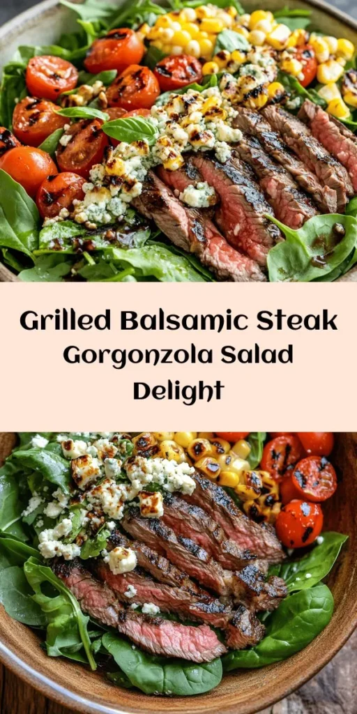 Elevate your salad game with this delicious Balsamic Steak Gorgonzola Salad with Grilled Corn! Juicy flank steak pairs perfectly with fresh mixed greens, cherry tomatoes, and grilled corn, all topped with crumbled Gorgonzola cheese. The homemade balsamic vinaigrette adds a tangy kick that ties it all together. Perfect for a light lunch or a hearty dinner, this colorful salad is sure to impress. Fresh and full of flavor, it's a must-try for any meal!