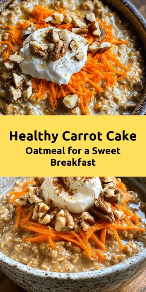 Start your day with a delicious twist on breakfast with this Carrot Cake Oatmeal! Packed with rolled oats, fresh grated carrots, and topped with walnuts and raisins, this cozy bowl is a healthy and satisfying way to fuel your morning. Infused with warm spices like cinnamon and nutmeg, it's like having dessert for breakfast. Drizzle with maple syrup and add a dollop of cream cheese or Greek yogurt for extra creaminess. Perfect for a quick, nourishing meal!