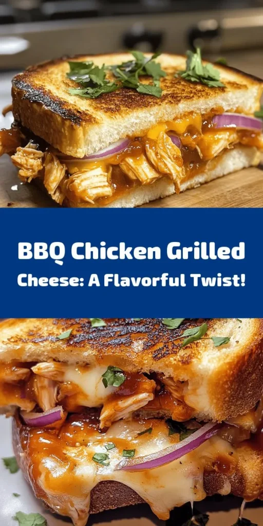 Indulge in the ultimate comfort food with this BBQ Chicken Grilled Cheese! Made with crispy sourdough bread, tender shredded chicken, and a mix of gooey mozzarella and cheddar cheeses, this sandwich is full of flavor. It's packed with BBQ goodness and finished with a sprinkle of red onion for a little crunch. Perfect for a quick lunch or a cozy dinner, this recipe is simple to make and irresistibly delicious. Try it today and enjoy every cheesy bite!