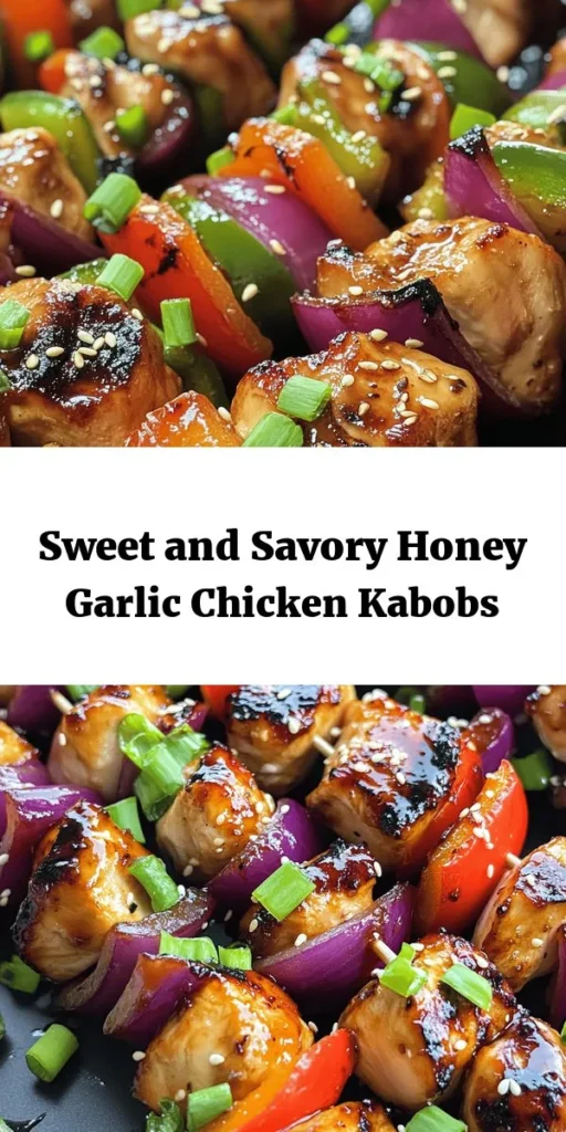 Elevate your backyard BBQ with these delicious honey garlic Asian chicken kabobs! Juicy cubes of chicken are marinated in a sweet and savory mixture of honey, soy sauce, garlic, and ginger. Paired with colorful bell peppers and red onions, these kabobs are not only easy to make but also packed with flavor. Perfect for grilling season or a quick weeknight dinner, serve them garnished with green onions or sesame seeds for a tasty and vibrant dish. Enjoy a delightful meal that’s sure to impress!